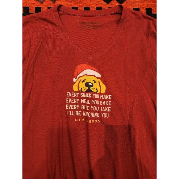 NEW Life Is Good Women's XXXL Crusher Tee Red V-Neck Santa Dog Graphic. Cotton - Picture 3 of 16